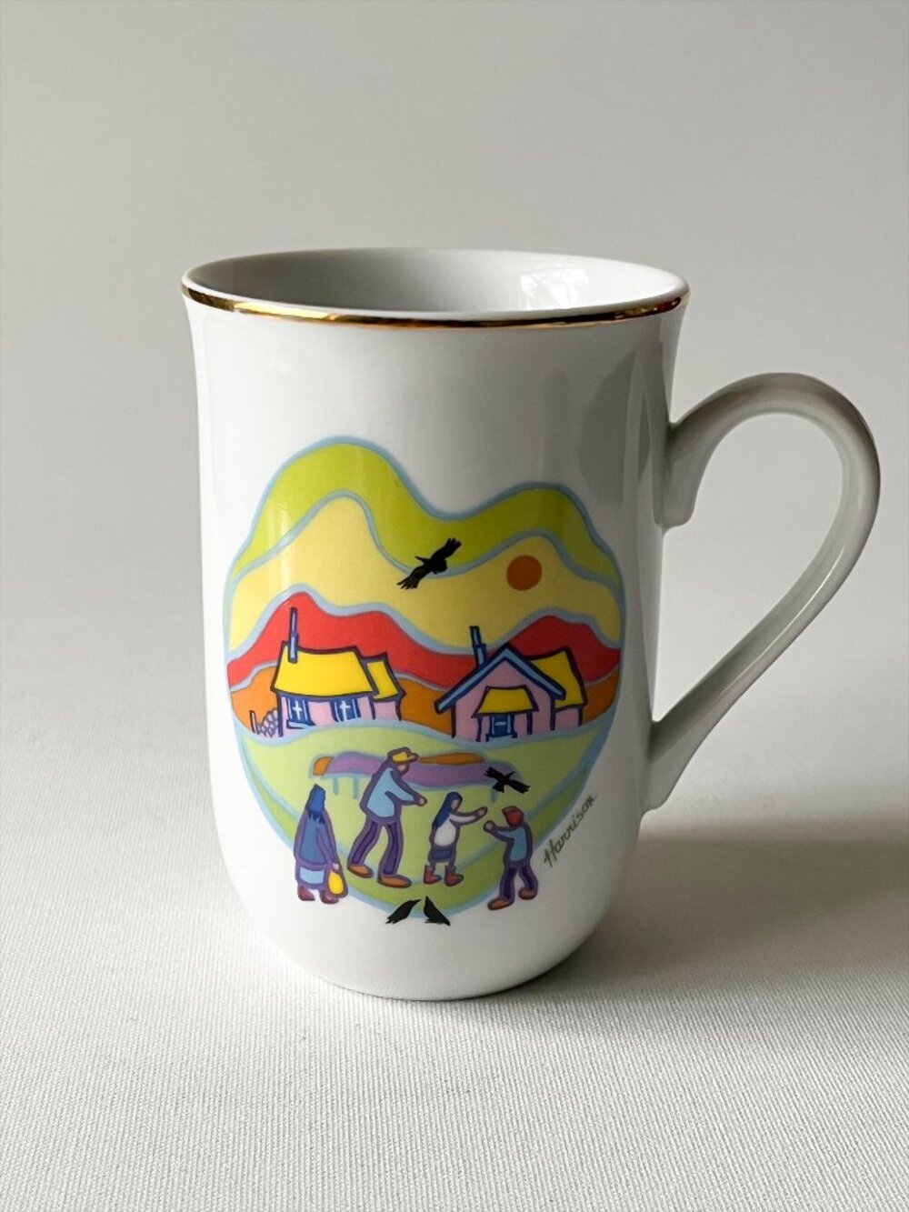 VTG Ted Harrison "Ravens 88" Hand Decorated Collector's Mug Yukon Canada 1988